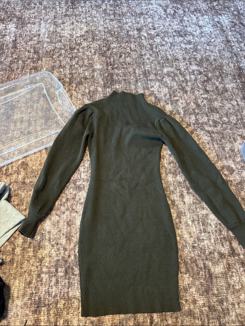 Amazon Olive Green Ribbed Mock-Neck Long-Sleeve Sweater Dress